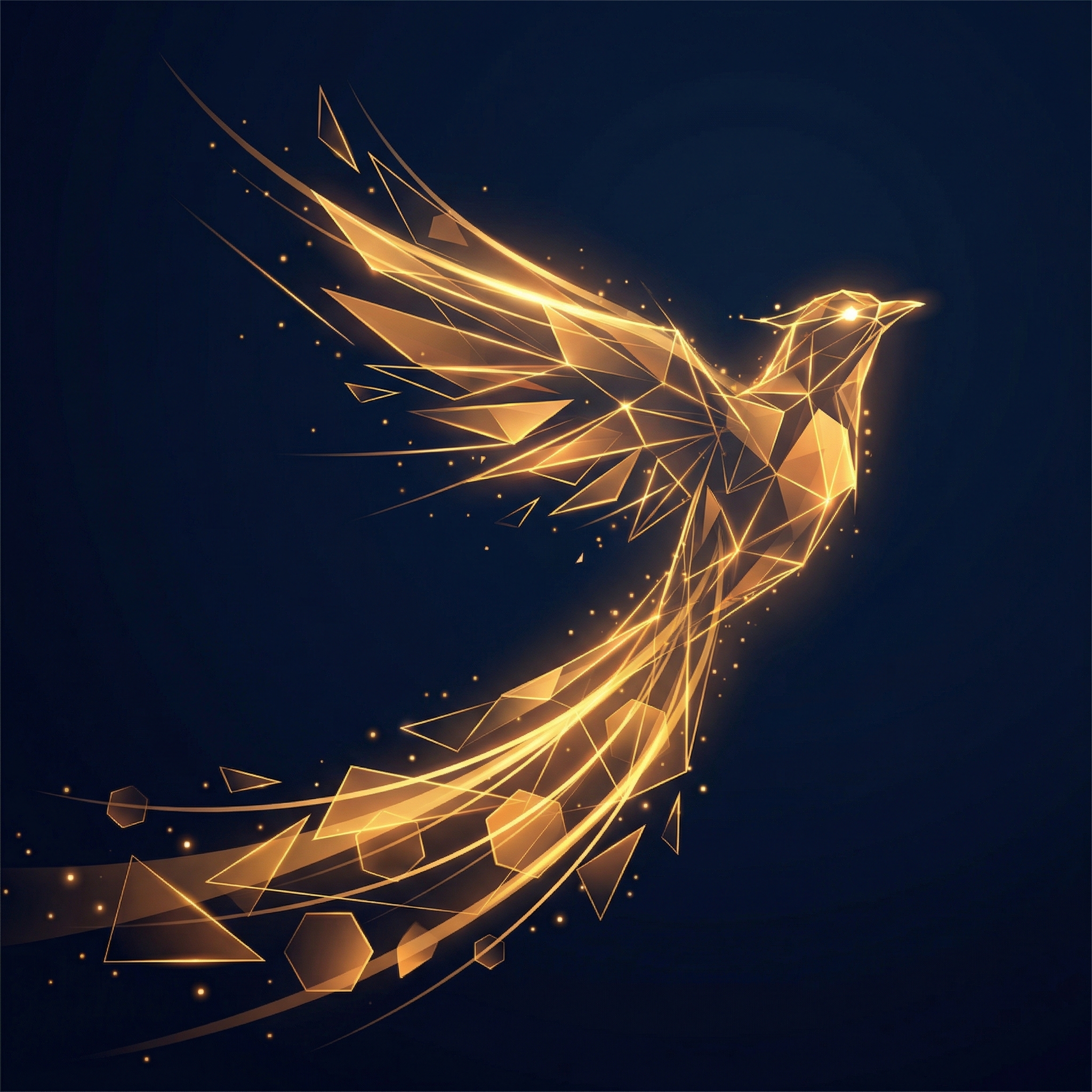 Golden geometric bird in flight
